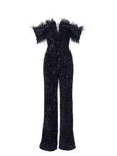 Off Shoulder Feather Jumpsuits